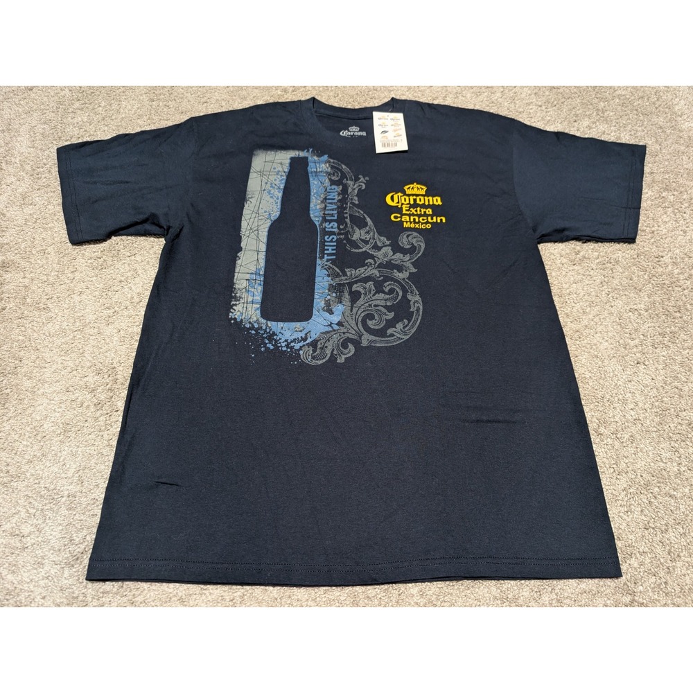 Corona T-Shirt Mens XL Navy Blue Cancun Mexico Bottle Spray‎ Graphic NWT